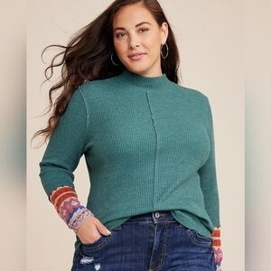 Maurices Waffle Mock Neck Fair Isle Cuff Mixer Tee Plus Size 3X